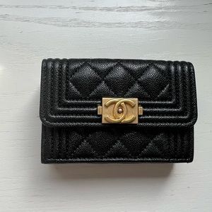 Chanel caviar black compact boy wallet